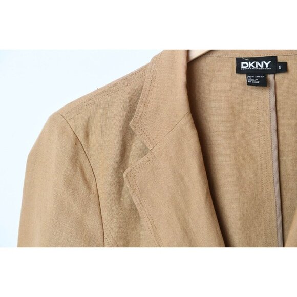 Vintage DKNY Women’s Camel 100% Linen Blazer Jacket Size 8 - Picture 4 of 16
